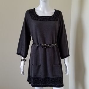 Style & Co. Grey Black Long Sweater Size L